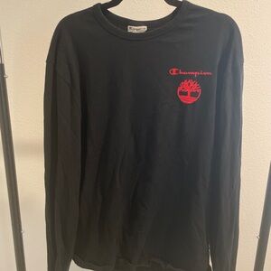 Champion Black and Red Logo Long Sleeve Tee